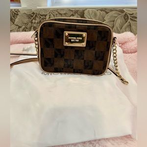 Michael Kors Tan Brown Pattern Mini Crossbody Bag